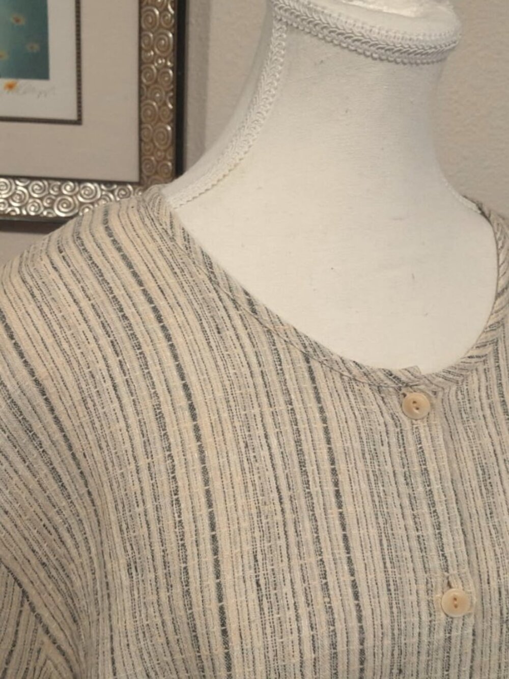 Flax Linen Top Button Short Sleeve Large Lagenlook Coastal Grandma Relaxed Fit